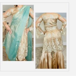 Elegant Women’s Beige Embroidered Kurta Set- Size Medium